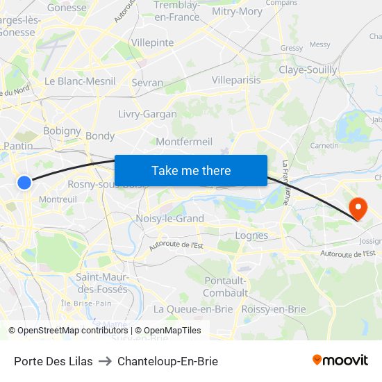 Porte Des Lilas to Chanteloup-En-Brie map