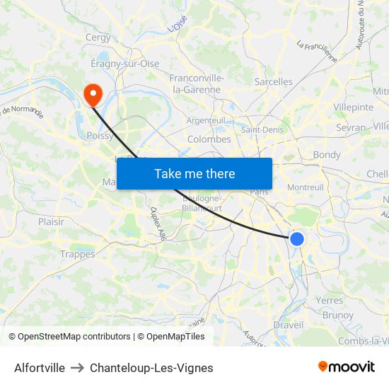 Alfortville to Chanteloup-Les-Vignes map