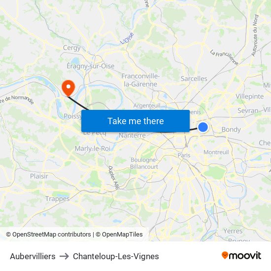 Aubervilliers to Chanteloup-Les-Vignes map