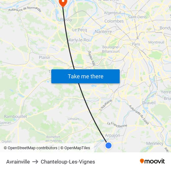 Avrainville to Chanteloup-Les-Vignes map