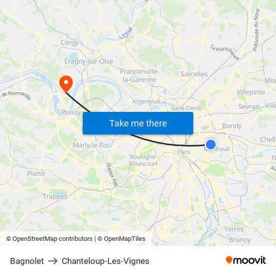 Bagnolet to Chanteloup-Les-Vignes map