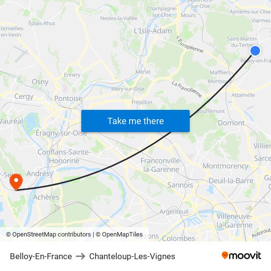 Belloy-En-France to Chanteloup-Les-Vignes map