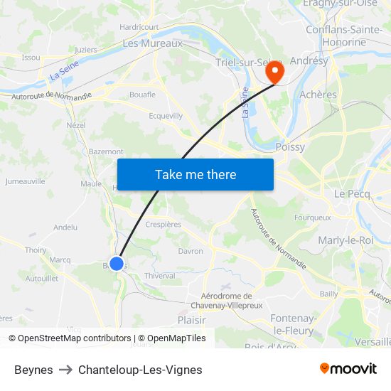 Beynes to Chanteloup-Les-Vignes map
