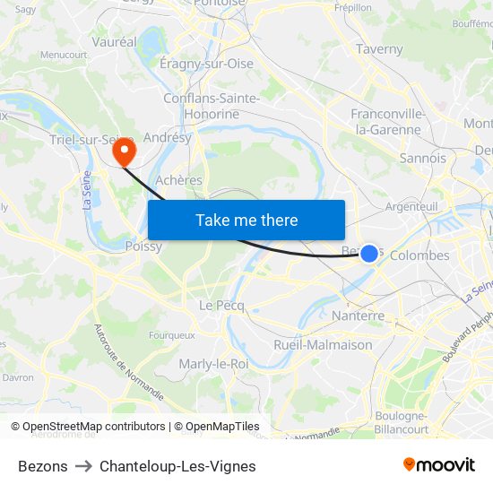 Bezons to Chanteloup-Les-Vignes map