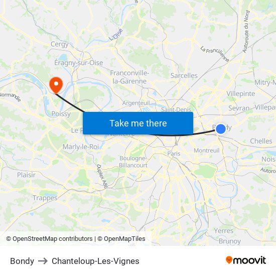 Bondy to Chanteloup-Les-Vignes map