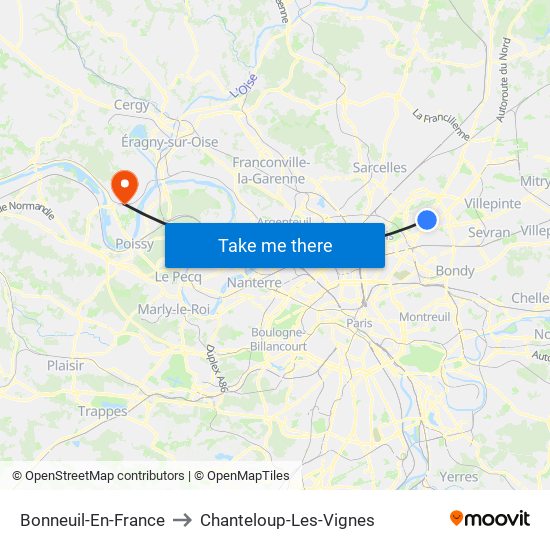 Bonneuil-En-France to Chanteloup-Les-Vignes map