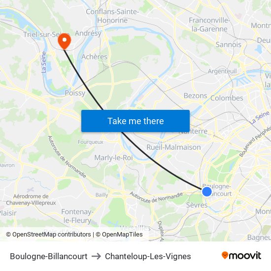 Boulogne-Billancourt to Chanteloup-Les-Vignes map