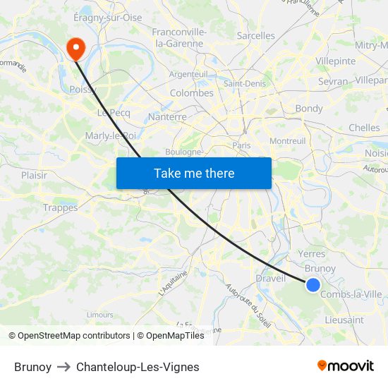Brunoy to Chanteloup-Les-Vignes map