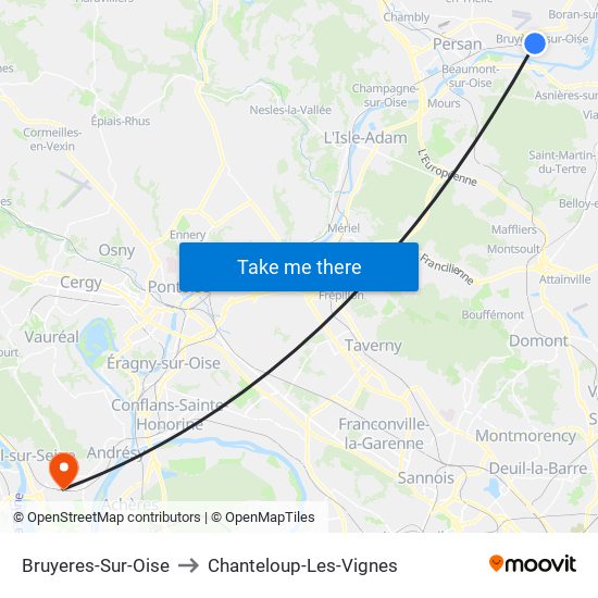 Bruyeres-Sur-Oise to Chanteloup-Les-Vignes map