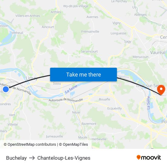 Buchelay to Chanteloup-Les-Vignes map