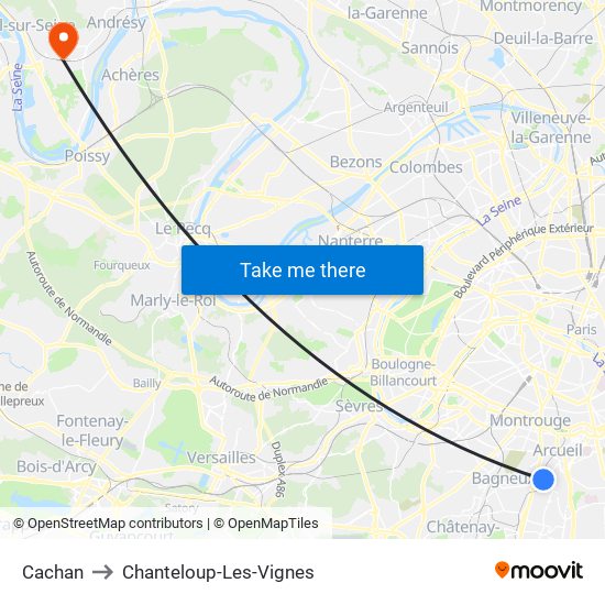 Cachan to Chanteloup-Les-Vignes map