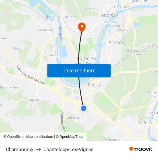 Chambourcy to Chanteloup-Les-Vignes map