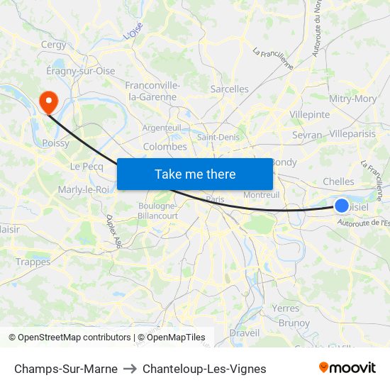 Champs-Sur-Marne to Chanteloup-Les-Vignes map