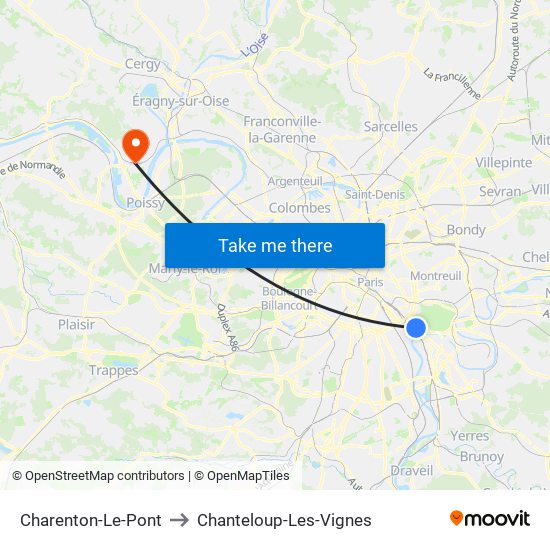 Charenton-Le-Pont to Chanteloup-Les-Vignes map