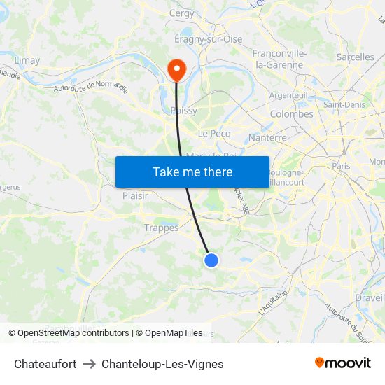 Chateaufort to Chanteloup-Les-Vignes map
