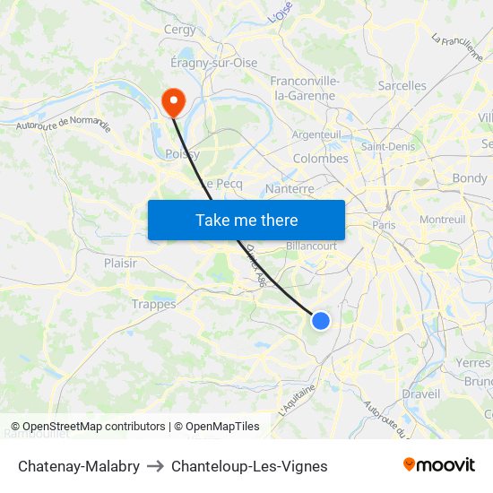 Chatenay-Malabry to Chanteloup-Les-Vignes map
