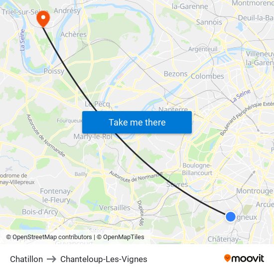 Chatillon to Chanteloup-Les-Vignes map