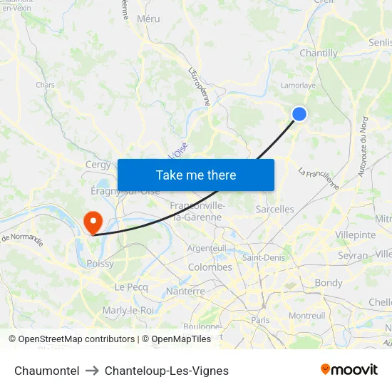 Chaumontel to Chanteloup-Les-Vignes map