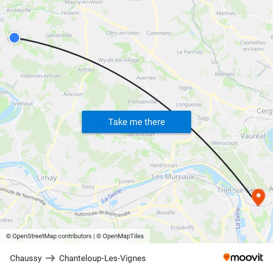Chaussy to Chanteloup-Les-Vignes map