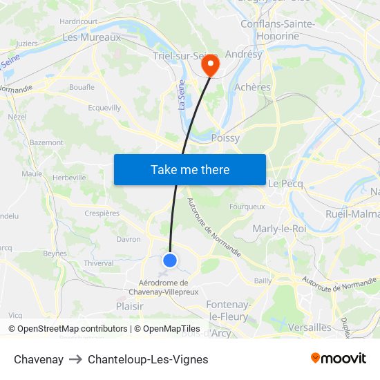 Chavenay to Chanteloup-Les-Vignes map