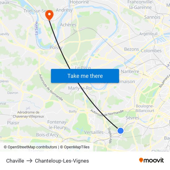 Chaville to Chanteloup-Les-Vignes map