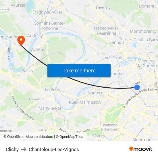 Clichy to Chanteloup-Les-Vignes map