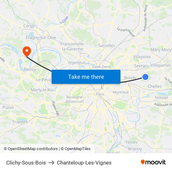 Clichy-Sous-Bois to Chanteloup-Les-Vignes map