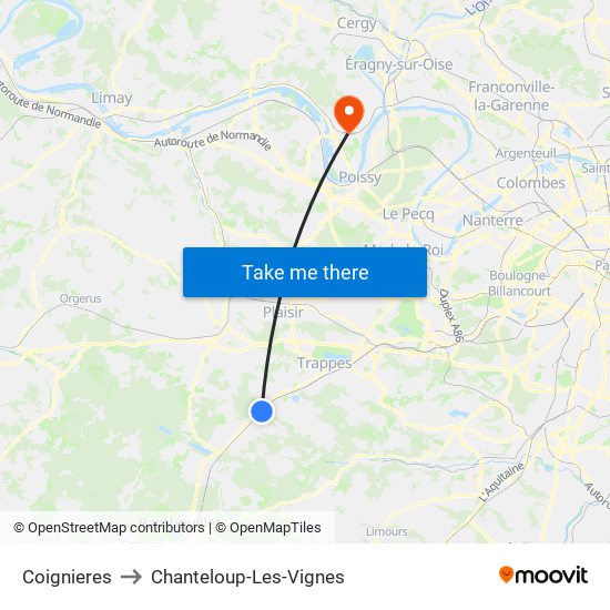 Coignieres to Chanteloup-Les-Vignes map