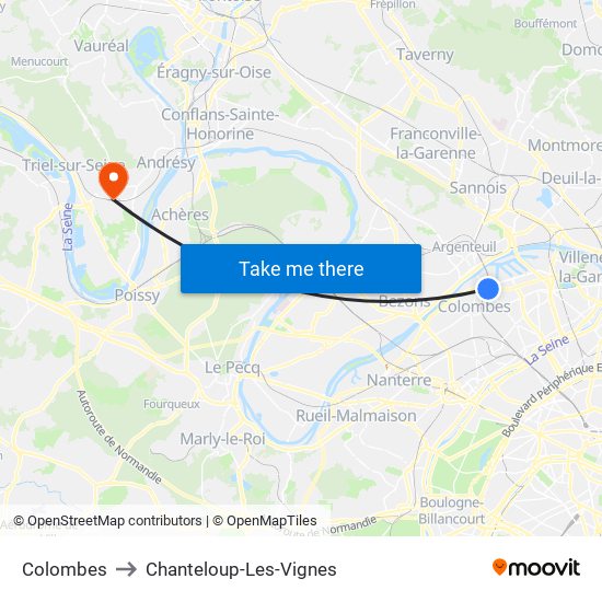 Colombes to Chanteloup-Les-Vignes map