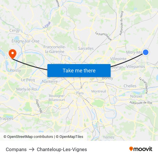 Compans to Chanteloup-Les-Vignes map