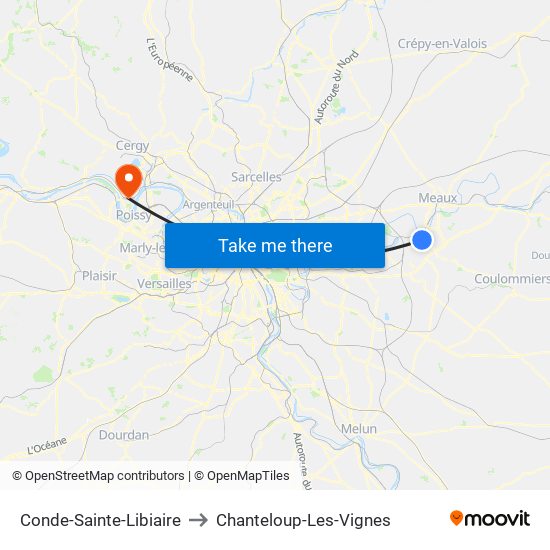 Conde-Sainte-Libiaire to Chanteloup-Les-Vignes map