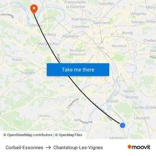 Corbeil-Essonnes to Chanteloup-Les-Vignes map