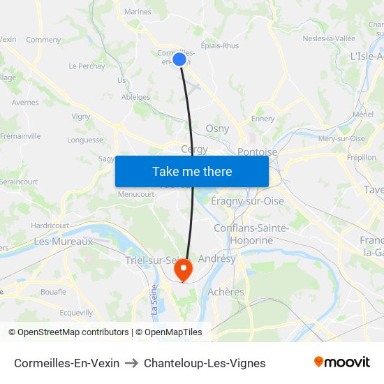 Cormeilles-En-Vexin to Chanteloup-Les-Vignes map