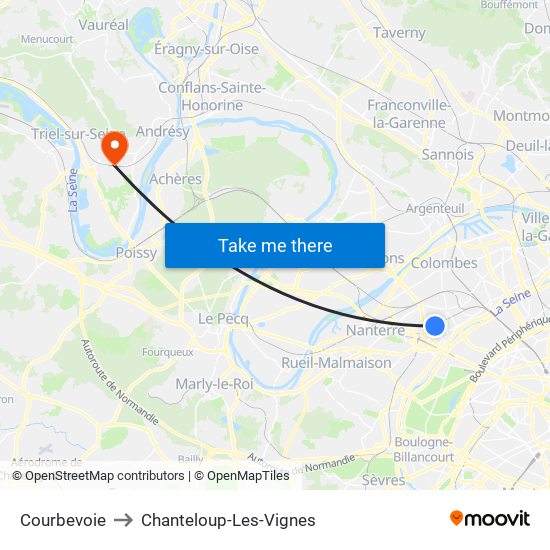 Courbevoie to Chanteloup-Les-Vignes map