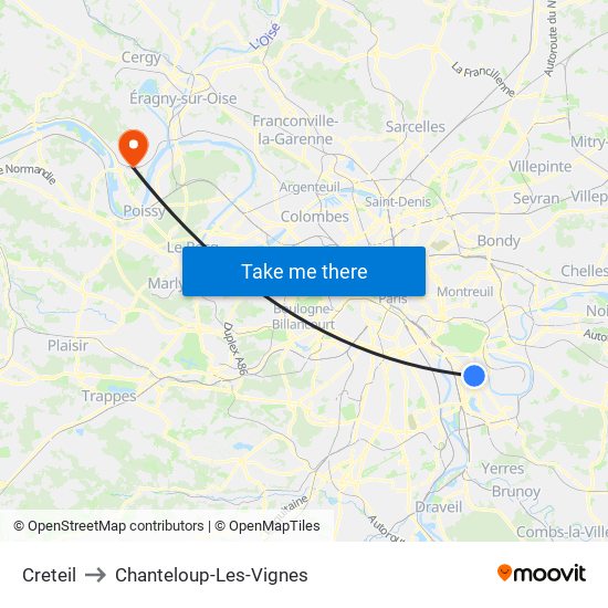 Creteil to Chanteloup-Les-Vignes map