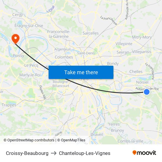 Croissy-Beaubourg to Chanteloup-Les-Vignes map