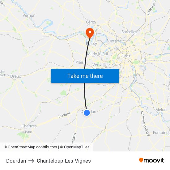Dourdan to Chanteloup-Les-Vignes map