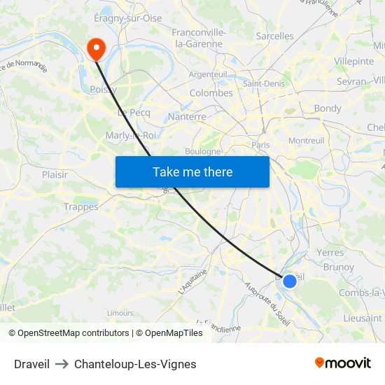 Draveil to Chanteloup-Les-Vignes map