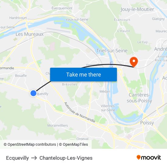 Ecquevilly to Chanteloup-Les-Vignes map