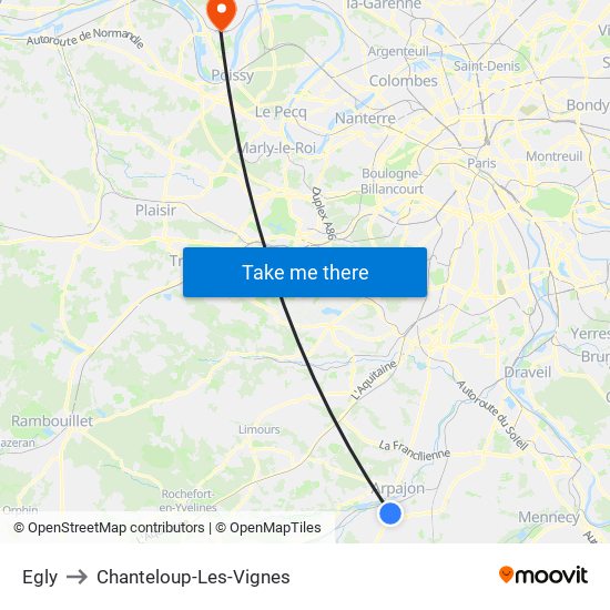 Egly to Chanteloup-Les-Vignes map