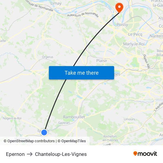 Epernon to Chanteloup-Les-Vignes map