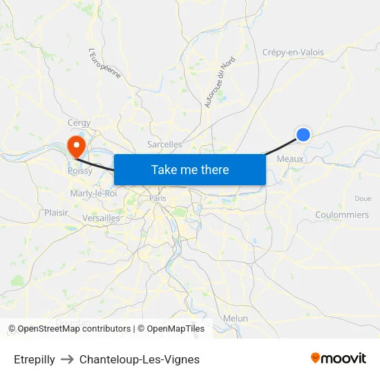 Etrepilly to Chanteloup-Les-Vignes map