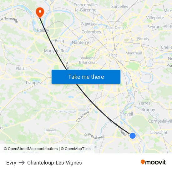 Evry to Chanteloup-Les-Vignes map
