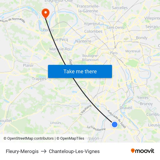 Fleury-Merogis to Chanteloup-Les-Vignes map