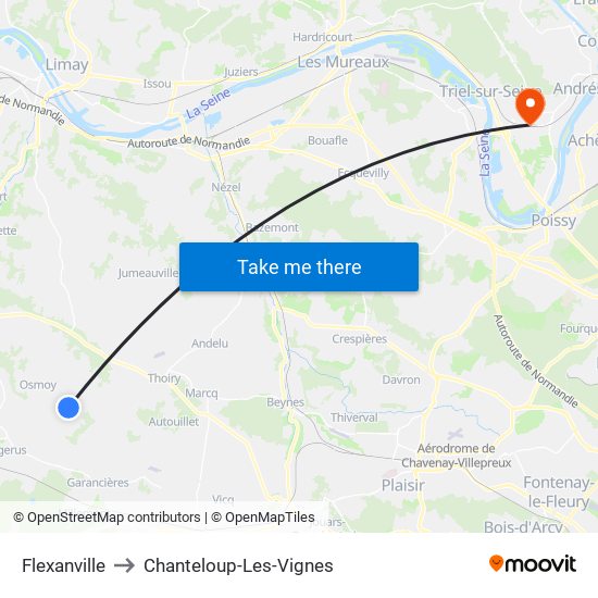 Flexanville to Chanteloup-Les-Vignes map