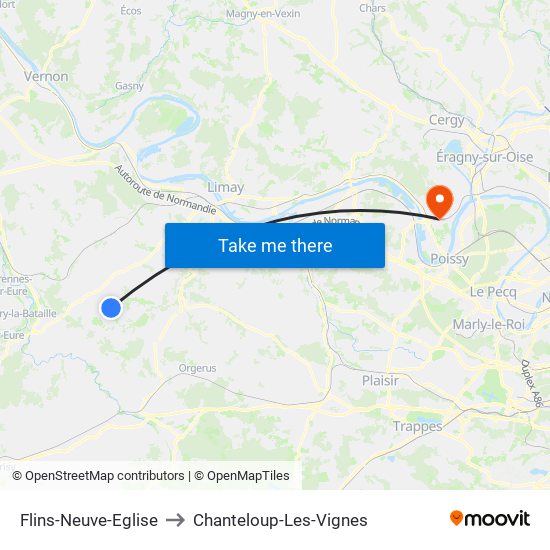 Flins-Neuve-Eglise to Chanteloup-Les-Vignes map