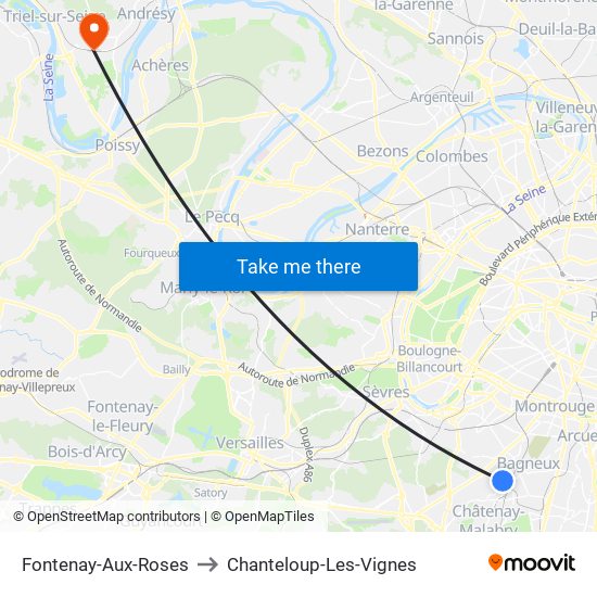 Fontenay-Aux-Roses to Chanteloup-Les-Vignes map