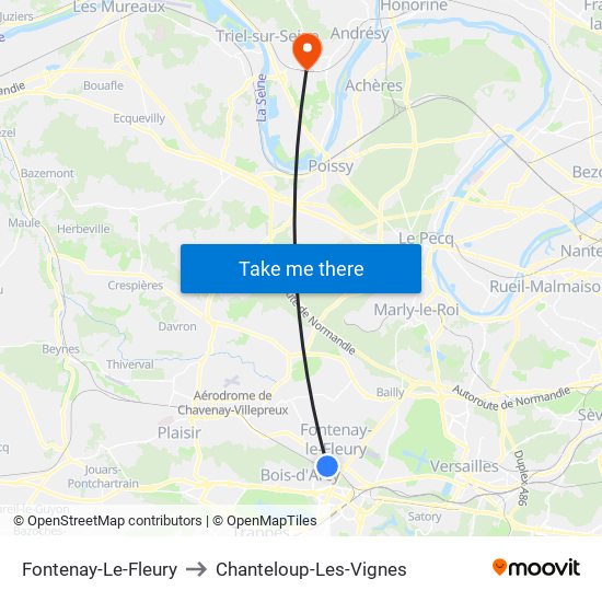 Fontenay-Le-Fleury to Chanteloup-Les-Vignes map