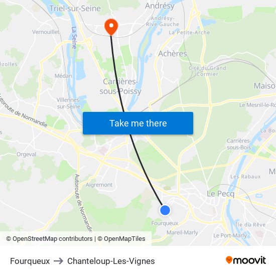 Fourqueux to Chanteloup-Les-Vignes map