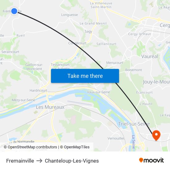 Fremainville to Chanteloup-Les-Vignes map